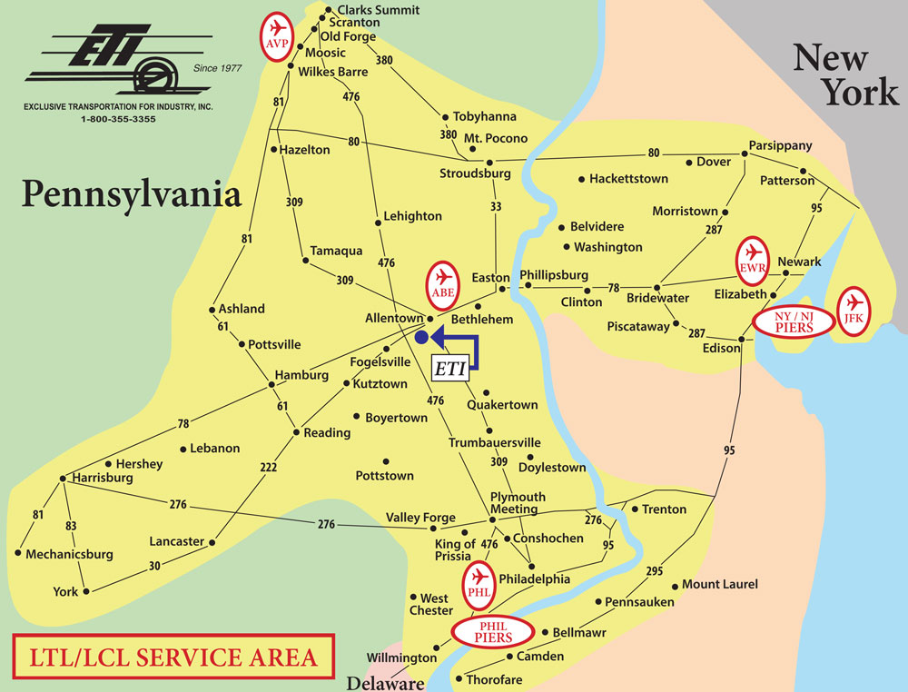 ETI LTL LCL Service Area Map