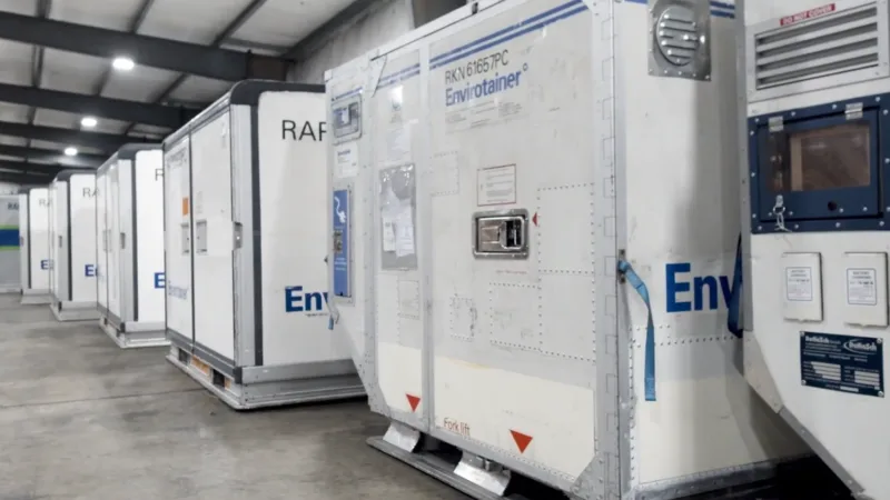 Pharmaceutical Temperature Control storage units in a row at ETI Trucking's warehouse in Allentown Pennsylvania