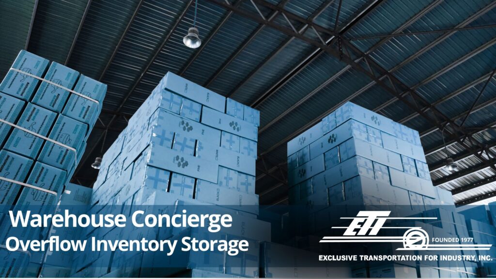 stack of pallets of overflow inventory stored in ETI trucking warehouse space for lease