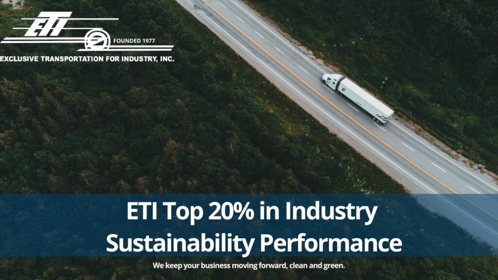 ETI sustainable trucking graphic of a trucker driving through a forest