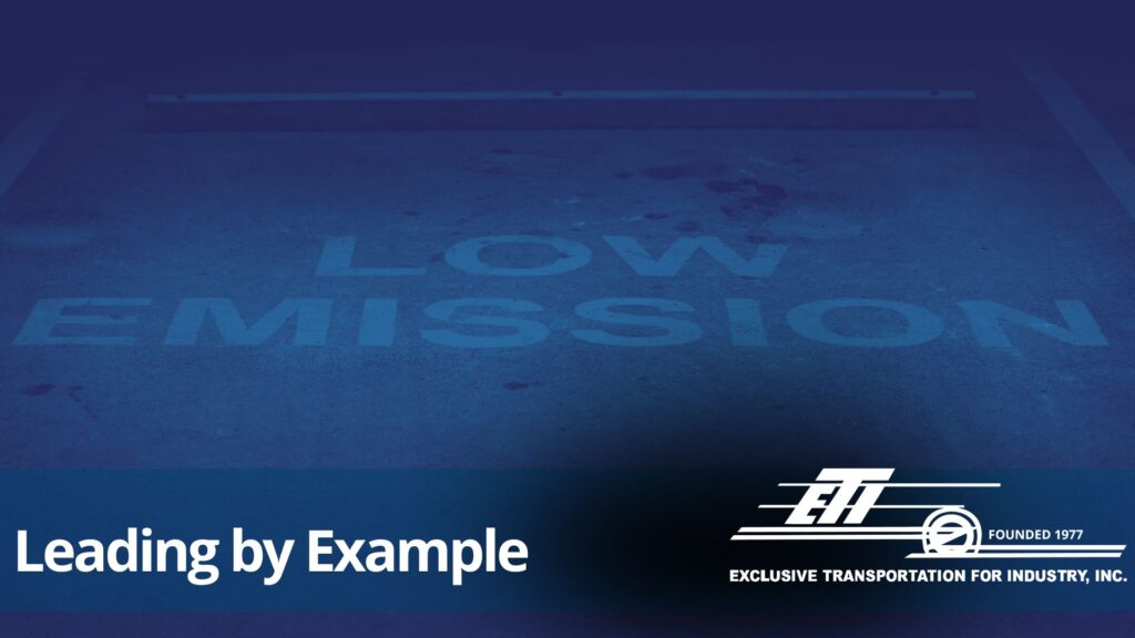 emissions reduction graphic with blue and white type with ETI logo