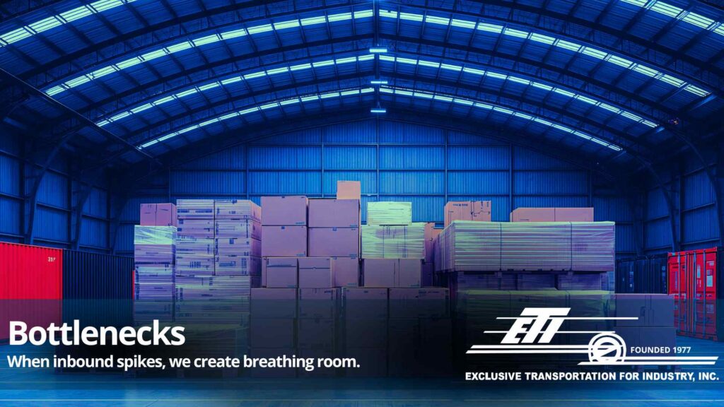 a picture of a bottleneck of freight with the answer of flexible storage and cross dock